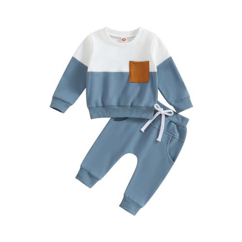 Loicainy Toddler Baby Boys Fall Outfits 6 12 18 24 Months 2T 3T Contrast Color Pocket Long Sleeve Sweatshirts and Solid Color Long Pants 2Pcs Clothes Set