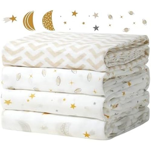 Momcozy Muslin Swaddle Blankets, 4-Pack, Large 47"x47" Stellar Orbit