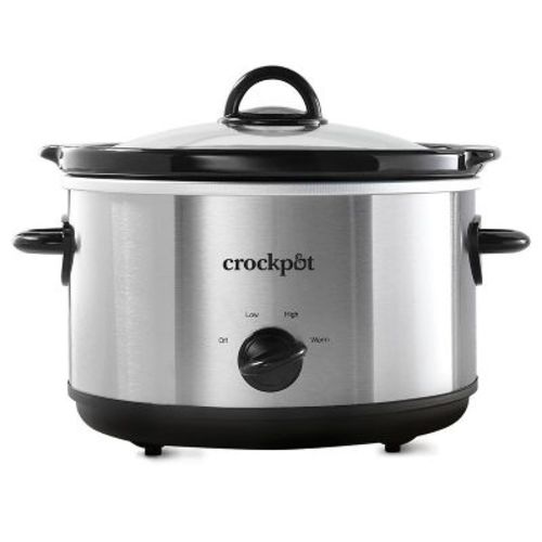 Crock-Pot 4.5qt Slow Cooker Silver: Ceramic, Glass, Stainless Steel, 3 Settings, Stay-Cool Handles, Dishwasher-Safe