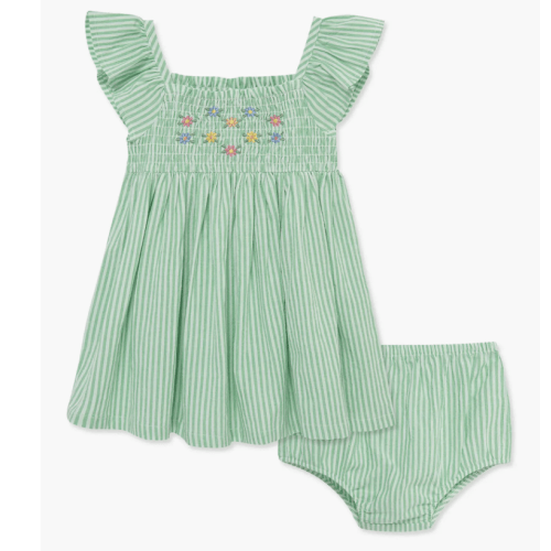 Embroidered Stripe Seersucker Sundress & Bloomers Set