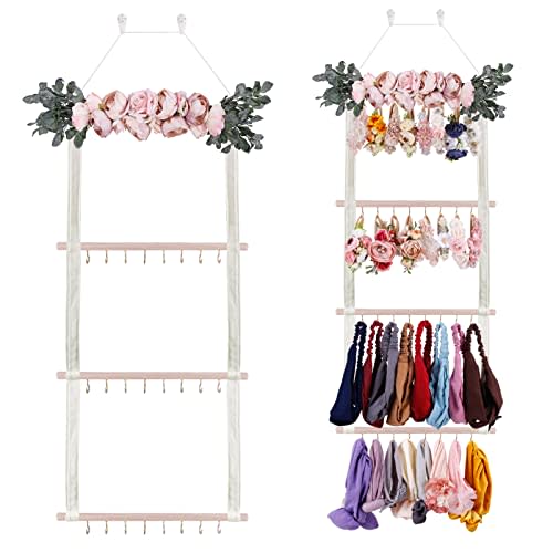 BFNAAgirl Hair Bows Holder Headband Organizer for Girls,Baby Hair Accessories Organizer Hair Clips Hanger Storage with Hooks, Wall Hanging Decor for Nursery Room
