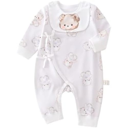 Newborn Unisex Cotton Bear Onesie, Babyboys & Babygirls Long Sleeve Warm Clothes,Ribbed Cuffs