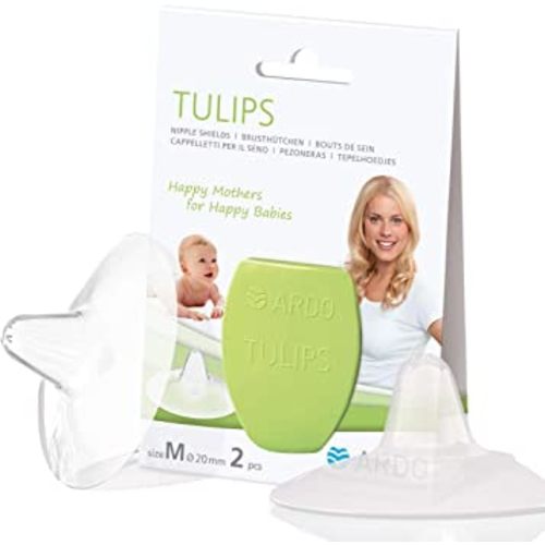 Ardo Tulips Contact Nipple Shields for Breastfeeding, 2 Count with Carrying Case, Made in Switzerland, BPA Free, (Size M, 20mm)