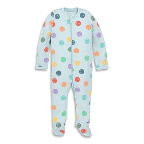 Primary Baby Organic Zip Footie In Happy Faces in Saltwater Happy Faces Size 9-12 Months