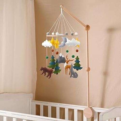 Woodland Mobile for Crib - A Woodland Crib Mobile with Stars Trees Clouds and Animals for a Forest or Hunting Theme