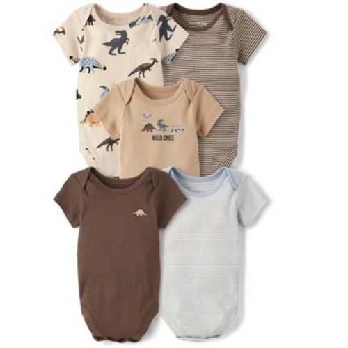 The Children's Place Baby Boys Short Sleeve Dino Bodysuit 5-Pack Cream 9-12 M
