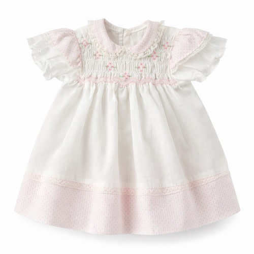 3 mo Vintage Baby Dress Smocked White Pink Polkadot Embroidered Girls Size 3-9 Mo