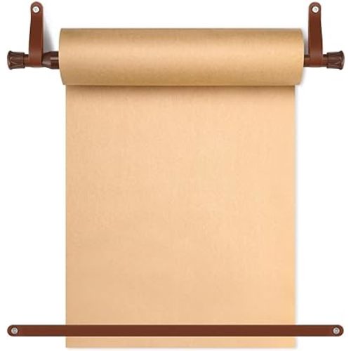 Vicenpal 15.5 Inch Kraft Paper Roller Holder Wall Mount Roller Dispenser with 30 Meter Kraft Roll for to Do Lists, DIY Drawing, Taking Note, Artwork, Inspiration, Brown