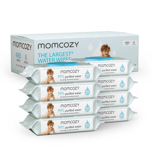 Momcozy Baby Wipes, Natural Unscented Water Wipes, Extra Large Size, 480 Count, Travel Pack, Diaper Butt Cleaning