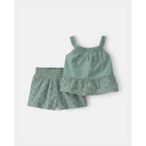 Baby Girl 2-Piece Eyelet Tank Top & Short Set - Green | Carter's