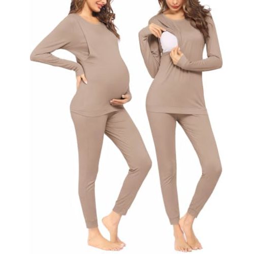 Ekouaer Nursing Pajamas Set Long Sleeve Maternity Clothes Thermal Underwear