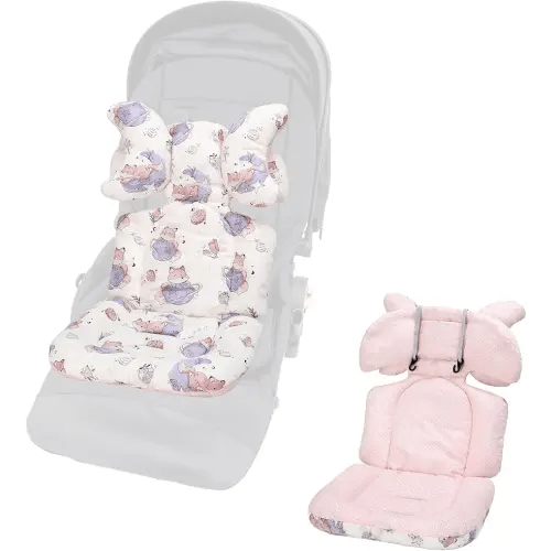 Baby Seat Liner for Stroller-Universal Soft & Breathable Stroller Cushion,Detachable Pillow Car Seat Liner,Cotton Baby Stroller Pad(Fox+Pink Dots)