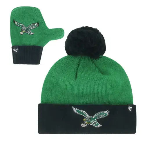 Infant Philadelphia Eagles  '47 Midnight Green/Black Bam Bam Cuffed Knit Hat with Pom & Mittens Set