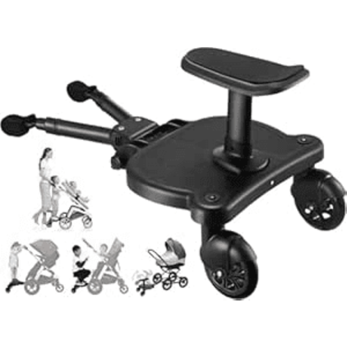 Universal 2 in1 Strolle Ride Board,Strolle Attachment Ride Board - with Detachable Sit and Stand, Holds Childre Up to 55lbs Strolle Seat Attachment (Black)