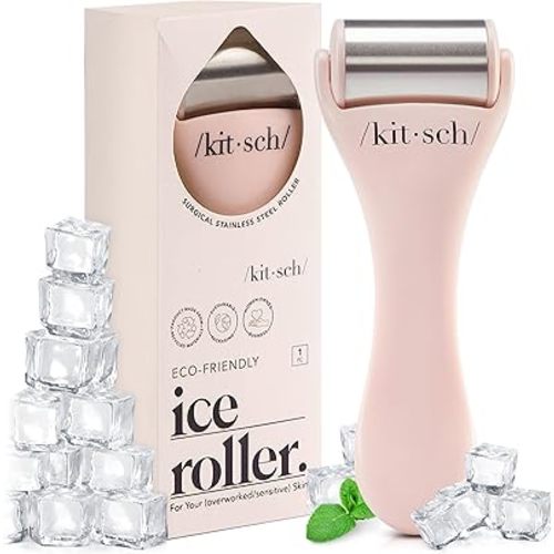Kitsch Ice Roller for Face – Stainless Steel Ice Face Roller to Reduce Puffiness, Redness & Headaches – Cooling Facial Roller for Skin Care, Irritation Relief & Spa-Like Experience at Home-Pink