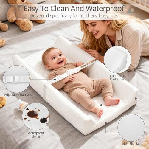 Waterproof Baby Changing Pad Wipeable Diaper Changing Mat | Non-Slip with Safety Strap 32x16 Inch Infant Diaper Change Pad Suitable for Dresser & Table Baby Changer Station