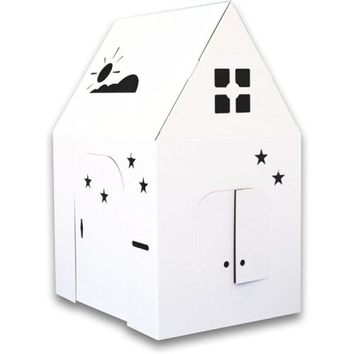 Easy Playhouse - Kids Art and Craft for Indoor and Outdoor Fun, Color, Draw, Doodle on this Blank Canvas – Decorate and Personalize a Cardboard Fort, 34" X 27" X 48" - Made in USA, Age 3+