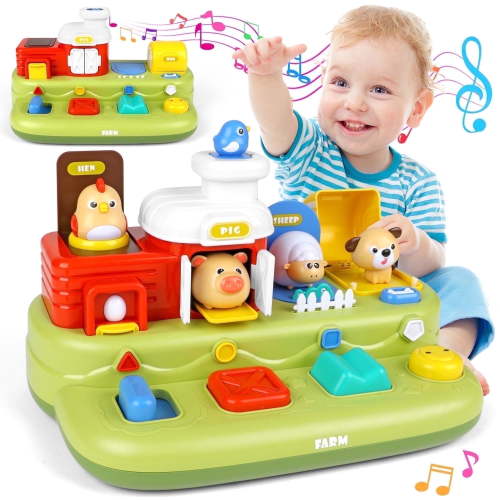 UQN Pop-up Baby Toys, Montessori Farm Animal Toys for 9-12-18 Months, Musical Early Learning Gift