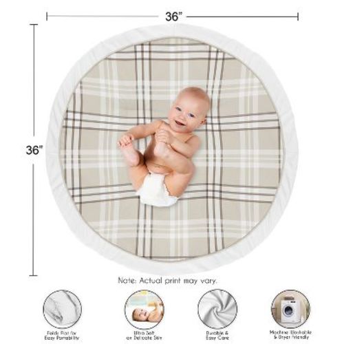 Sweet Jojo Designs Boy, Girl, Unisex/Gender Neutral Baby Tummy Time Playmat Gingham Plaid Taupe & Beige