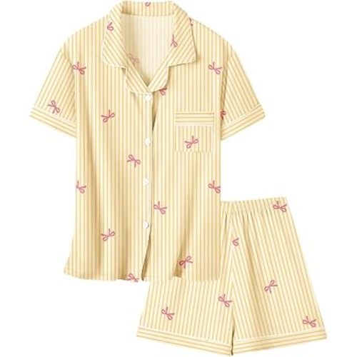 Umeyda Girls & Women Pajamas Set Soft Short Sleeve Sleepwear Button-Down Pjs Set Family Pajamas Nightwear Loungewear