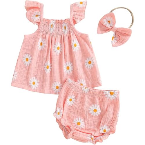 Mubineo Baby Girl Summer Clothes Cute Ruffle Tops Dress Shorts Outfits Set Infant Toddler Shrit Bloomers Princess Outfit