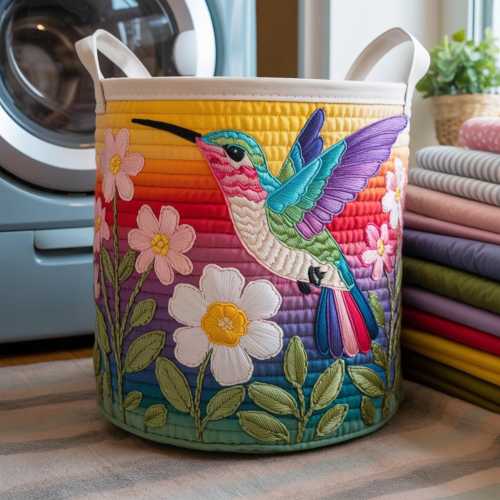 Quilted Hummingbird Laundry Basket