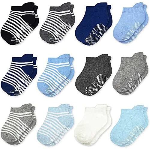 Tphon Non Slip Kids Toddler Socks with Grippers Baby 12 Pairs Anti Skid Socks for Boys Girls 0-7 Year Children