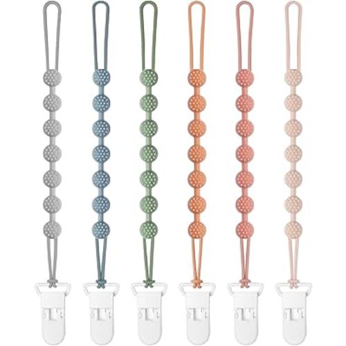6 Pack Baby Pacifier Clip, Silicone Pacifier Clips Holder with One Piece Design, BPA Free, Soft Flexible Binky Clips with Texture for Baby Boy and Girl