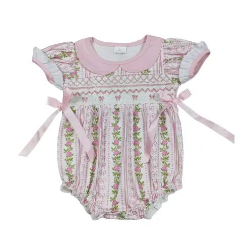 SR2994 Toddlers Cute Baby Clothes Floral Pink Bow Bubble,Romper | Holiday Sales TikTok Shop