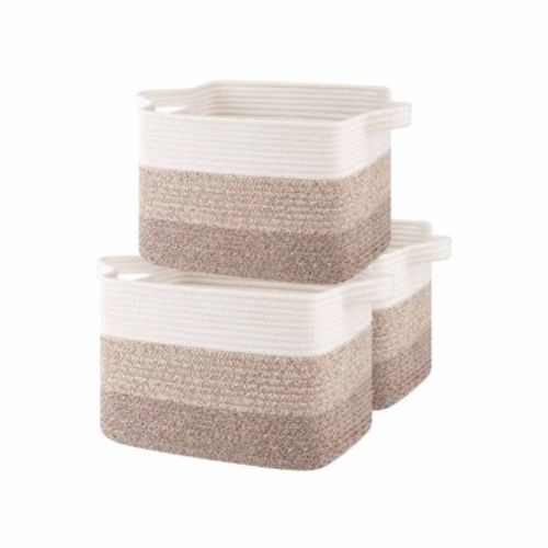 Aoibox Woven Storage Baskets Rectangle Organizer Decorative Nursery Bins for Shelves Clothes Toys Books 3 Pack Gradient Yellow