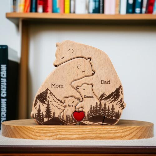 Hugging Bear Family Moutain, Personalized Wooden Bear Family Puzzle, Custom Father's Day Gift, Wooden Animal Carvings, Family Home Decor