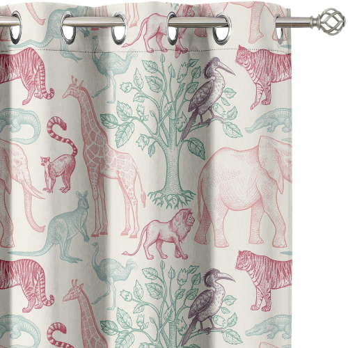 Vargottam Elegant Animal Safari Pattern Curtains - Set of 2 Blackout Panels, 42 x 90 Inches - Noise Reducing & Energy-Efficient Room Darkening Window/Door Drapes for Modern Home Decor - White