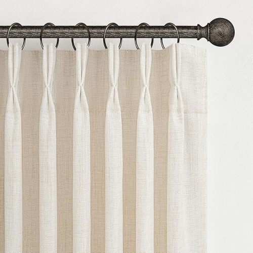 Pinch Pleated Linen Curtains 96 Inches Long for Living Room Bedroom, Light Filtering Boho Window Drape 96 inch 2 Panels Burgs with Hooks&Rings 8ft Cream Birch Sliding Glass Door Sheer Curtain Decor