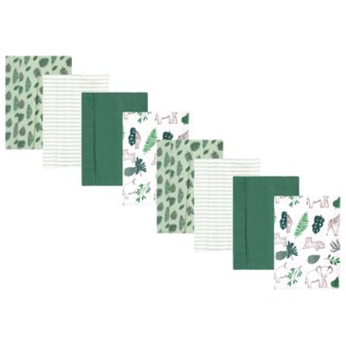Hudson Baby Boys and Girls Cotton Poly Flannel Burp Cloths 8-Pack, Jungle, One Size