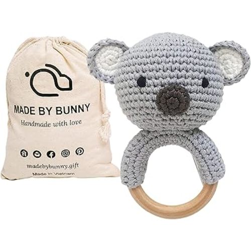 Bunny - Rattle for Young Children, Handmade Woolen Toy, Visual and Sensory Enhancing, Toy with Strict Quality Testing Process, usable as House Decoration (Koala)