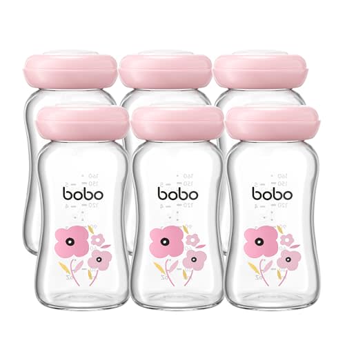 YOHKOH Glass Breast Milk Storage Bottles - 100% Leak-Proof, BPA-Free Breastmilk Storage Containers, Freezer & Dishwasher Safe, Ideal for Nursing Mothers (Red, 5.4oz (Pack of 6))