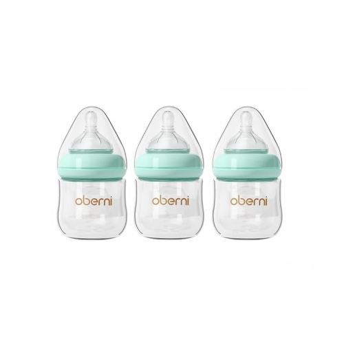 Glass Baby Bottles, Newborn Baby Bottle 4oz/120ml with Slow Flow Breast-Like Nipple for 0+, Anti Colic, BPA Free, Blue/3Pack