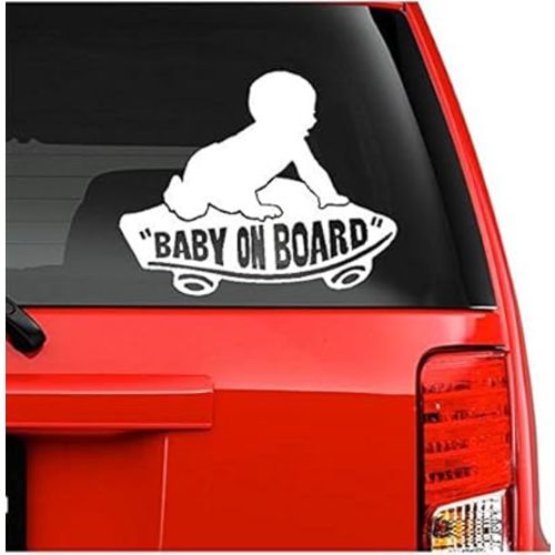 On Board Baby Boy on Skateboard Decal Sticker (5.5" inches (Black)
