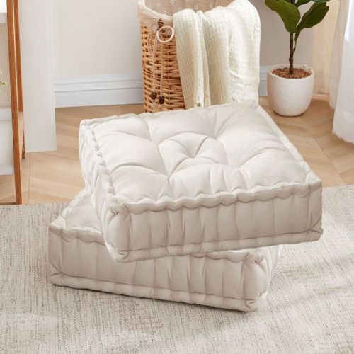 20"x20" Oversized Square Tufted Floor Pillow in Faux Velvet Fabric by Sweet Home Collection®