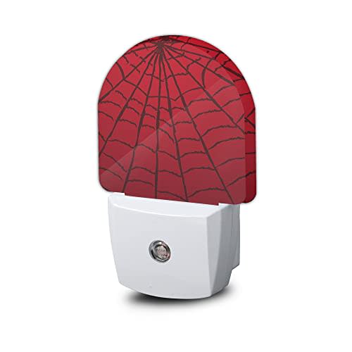 Red Spider Web Night Light,Plug-in Wall Led Night Lights Decor for Boys Girls Room,Dusk to Dawn Sensor Wall Lamp for Stairway/Hallway/Kitchen,0.5W