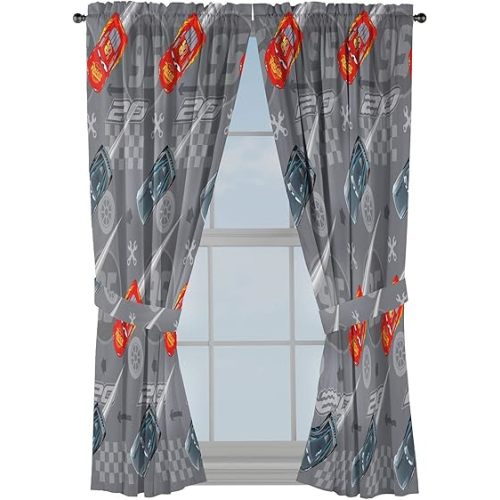 Jay Franco Disney Pixar Cars Lighnting Speed 63" Inch Drapes - Beautiful Room Decor & Easy Set Up, Bedding Features Lightning McQueen - Curtains Include 2 Tiebacks, 4 Piece Set (Official Product)