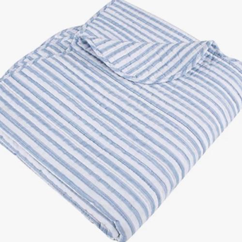 Levtex Home - Martha Stripe - Throw - Stripe - Blue White - Quilted Throw (50x60in.) - Cotton