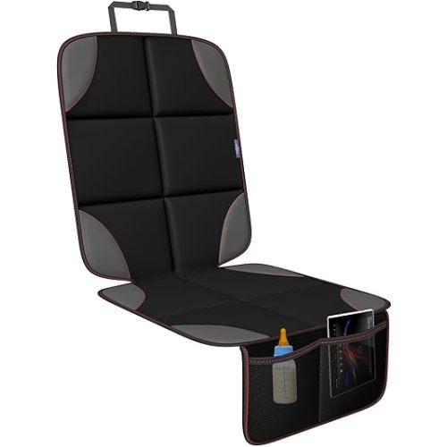 Car Seat Protector for Child Seats – Waterproof & Non-Slip 600D Fabric Seat Protector for Baby/Pets, XL with Storage Pockets (Black, Pack of One)