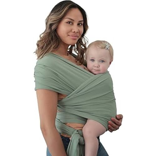 mushie Baby Wrap Carrier | Organic Cotton and Elastane | Infant Sling for Newborn and Babies 8-35 lbs (Roman Green)