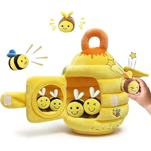 Baby Toys, Soft Beehive with 5 Sensory Bees Crinkle, Rattle, Squeaker, Mirror Portable Sensory Toys Montessori for Toddlers 3 Years and Above, Birthday Christmas Gift for Boy or Girl