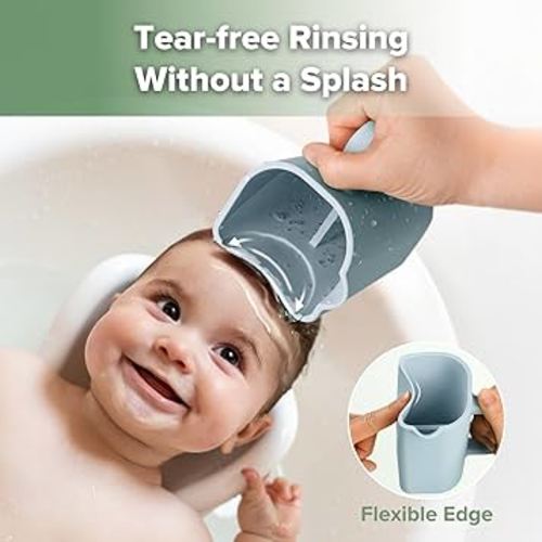 haakaa Gentle Pour Bath Rinse Cup | Food Grade Silicone Shampoo & Body Washing Rinser Cup for Kids with Easy Grip Handle - Sea Breeze