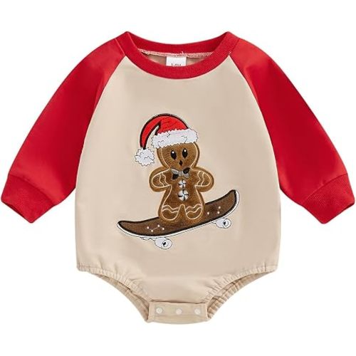 Baby Girl Boy Cute Letter Gingerbread Man Embroidered Sweatshirt Romper Infant Newborn Christmas Outfit