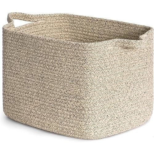 INDRESSME Square Woven Basket, Shelf Basket for Towels, Books, Cube Storage Bin for Baby Toy,Towel, Rectangle Storage Basket for Nursery, Brown, 13 x 9.8 x 8.9 inches