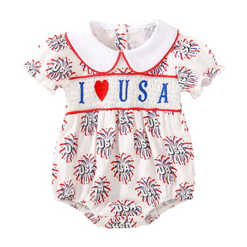 Splozh Baby Girl 4th of July Outfit Baby and Toddler Girl's Independence Day Embroidered Romper Summer Cloths White,0-3 Months