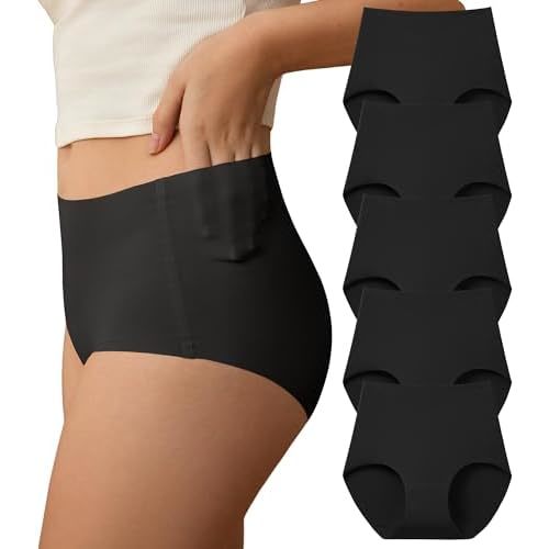 SHARICCA Seamless High Waisted Underwear for Women No Show Full Coverage Panties Nuage Microfiber Briefs Pack